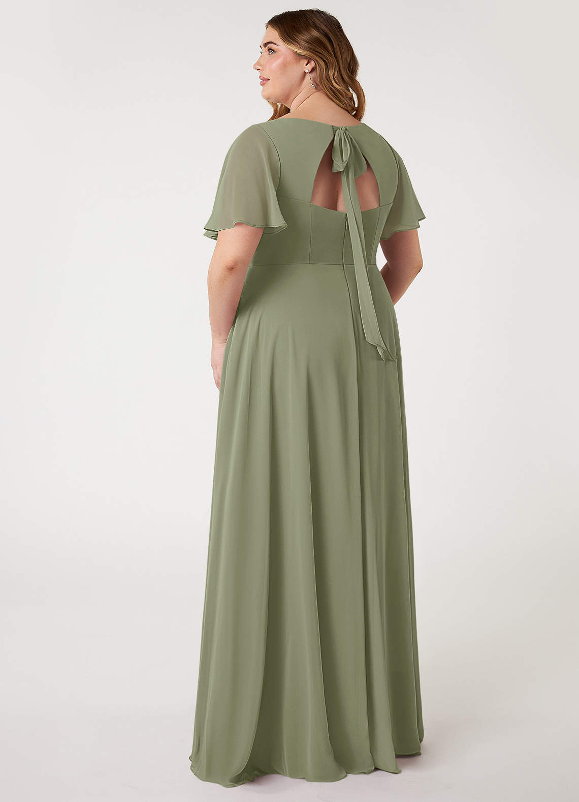 Azazie Kimber Bridesmaid Dresses Pistachio A-Line Flounce Sleeve Chiffon Dress image7
