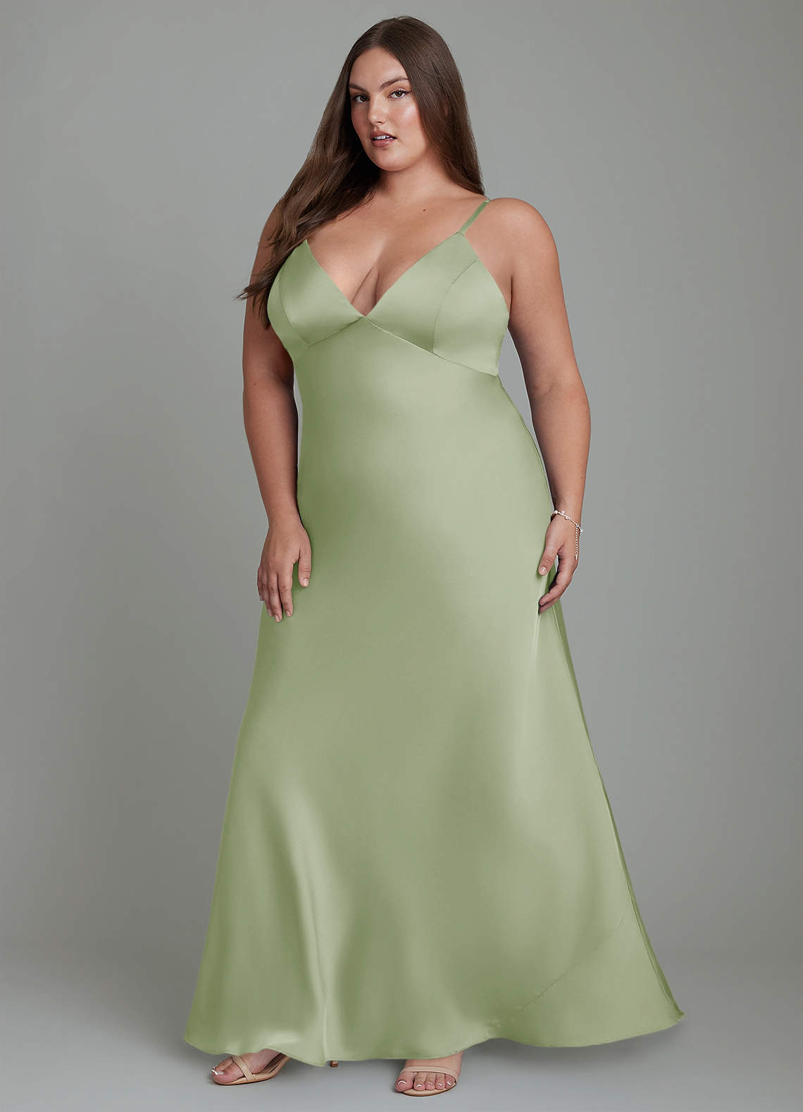Azazie Stefania Bridesmaid Dresses Dusty Sage A-Line Stretch Satin Dress image11
