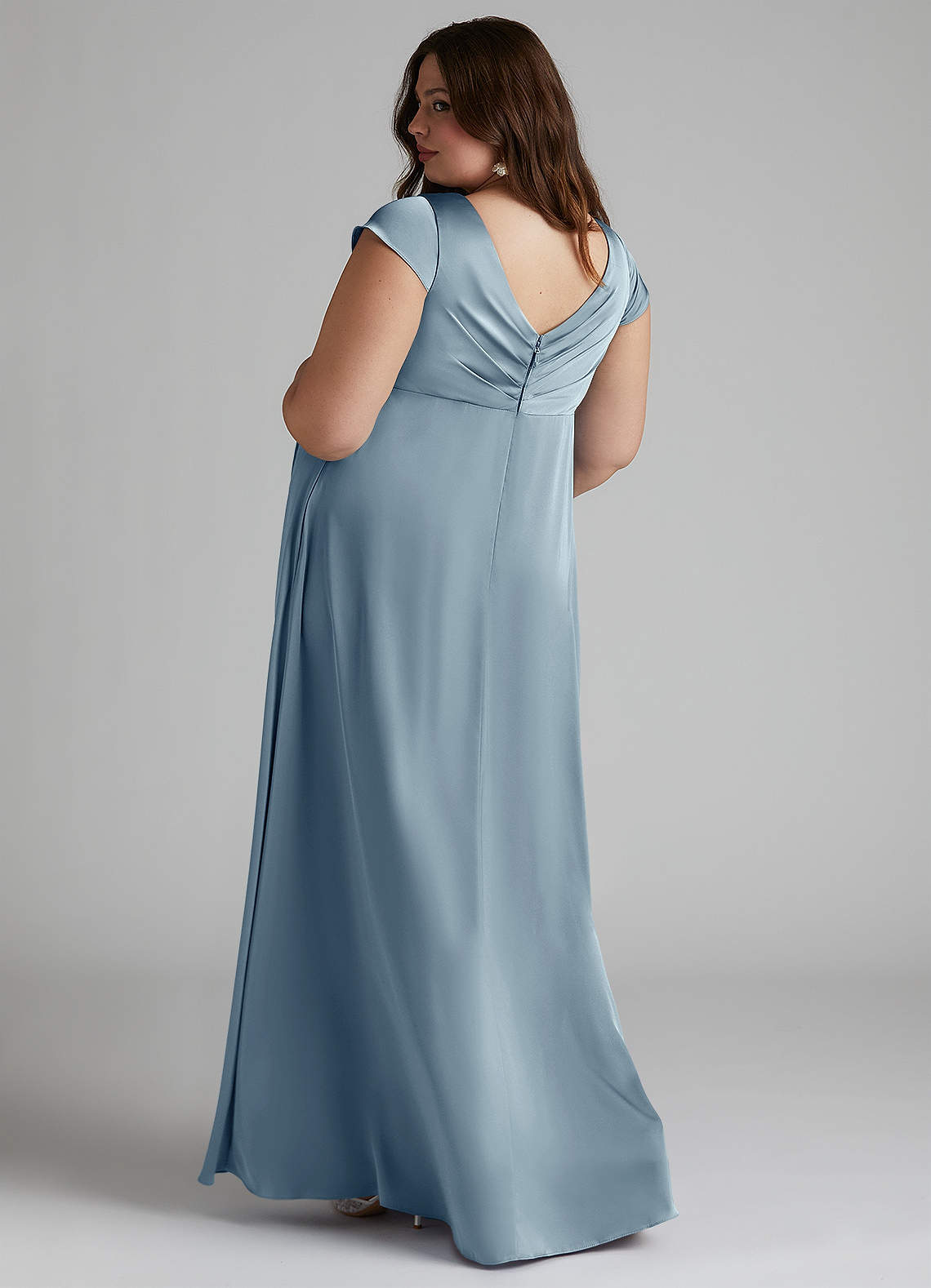 Azazie Allessia Maternity Bridesmaid Dresses A-Line Pleated Stretch Satin Floor-Length Dress image9