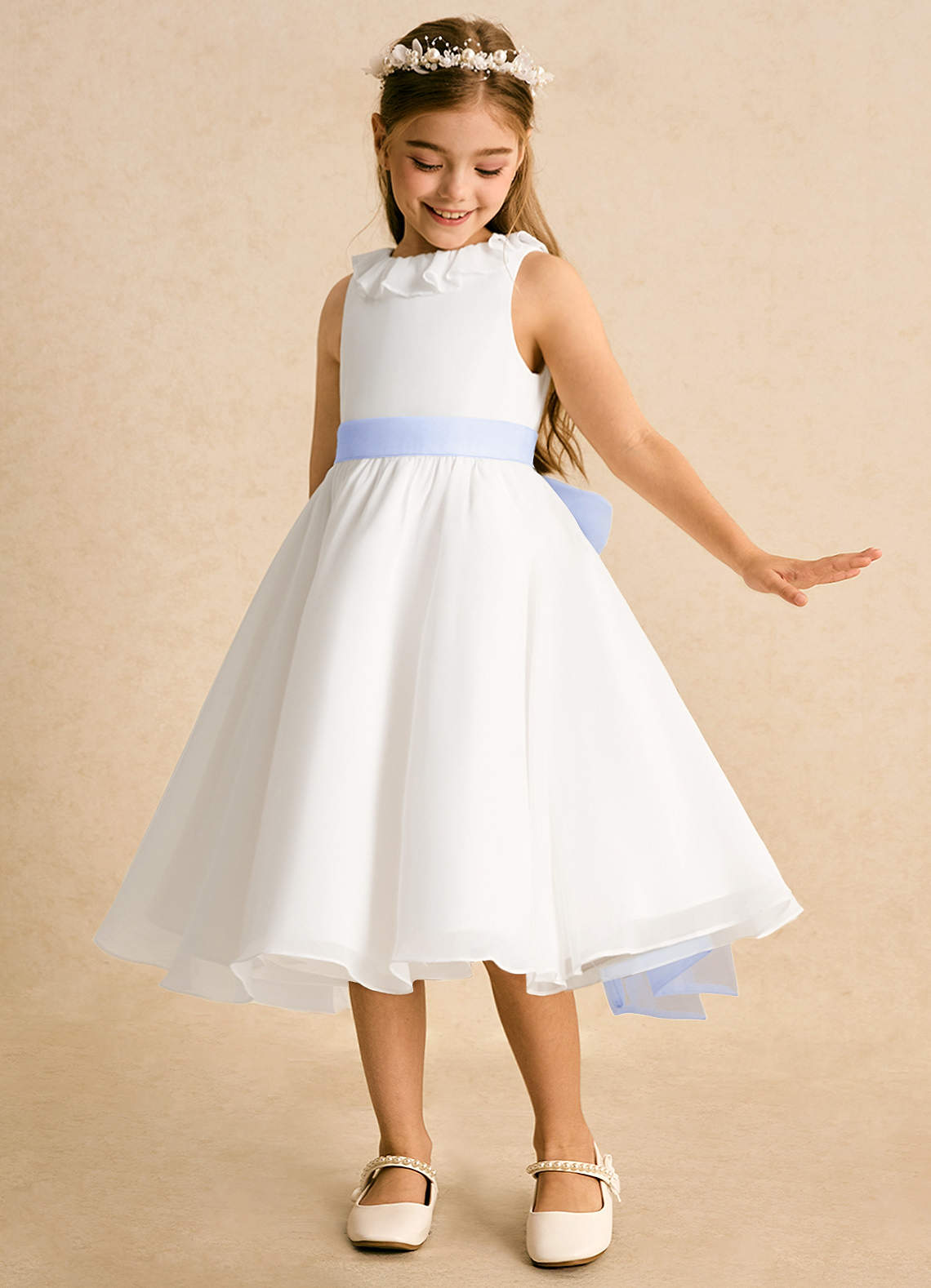Azazie Dani Flower Girl Dresses Ivory Lavender A-Line Bow Chiffon Dress image1