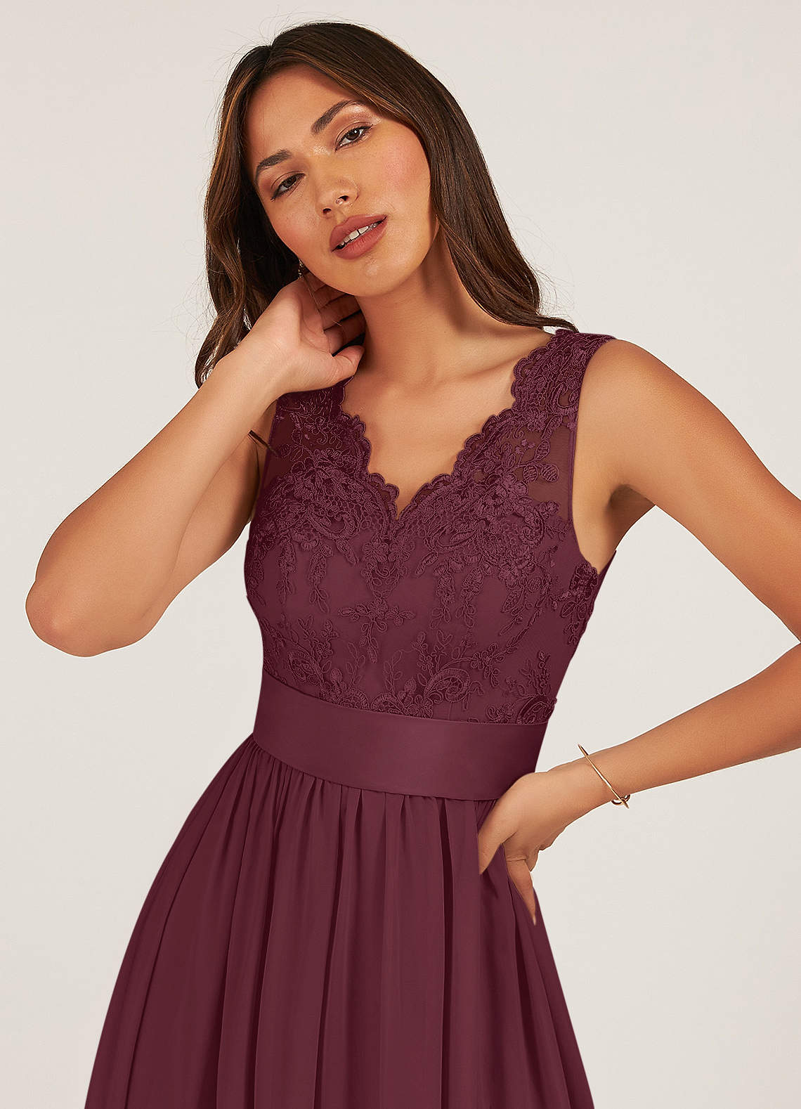 Azazie Gertrude Bridesmaid Dresses Cabernet A-Line Lace Chiffon Dress image5