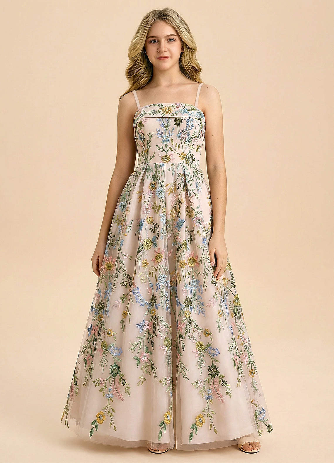 Azazie Evangeline Junior Formal Klä av A-Line i 3D blommig broderad spets Plisserad image3