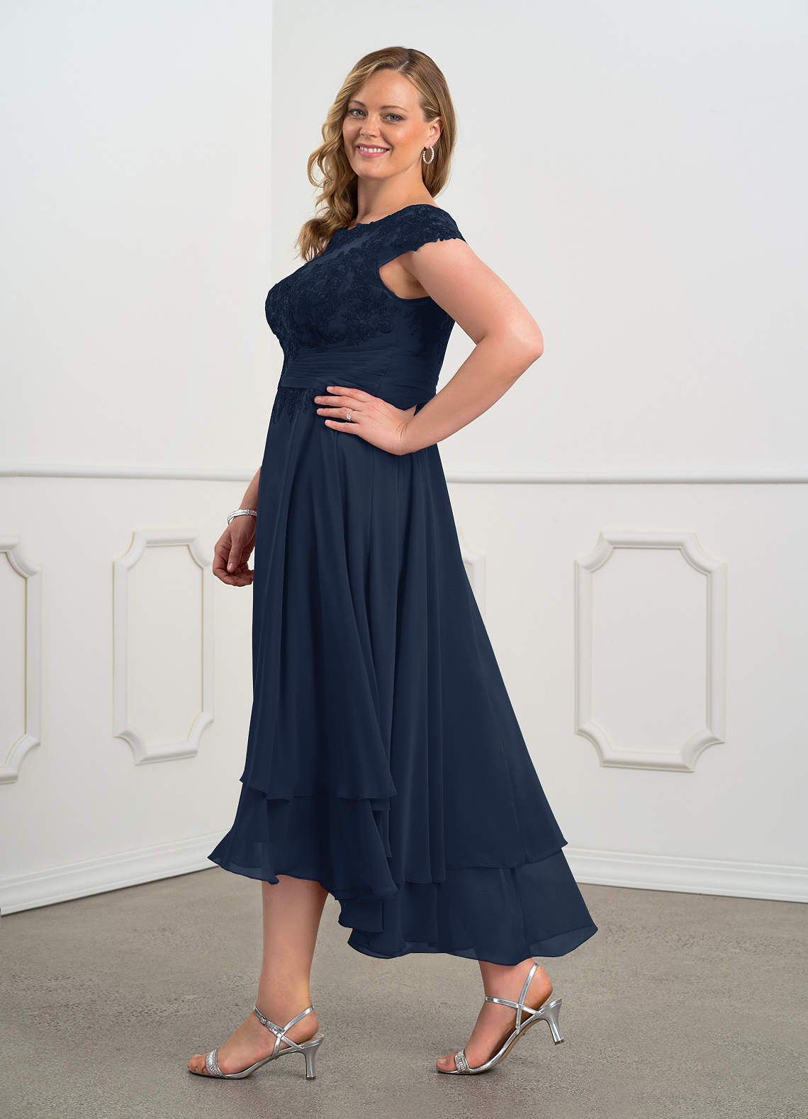 Azazie Shonda Mother of the Bride Dresses Dark Navy Lace Chiffon Dress image9
