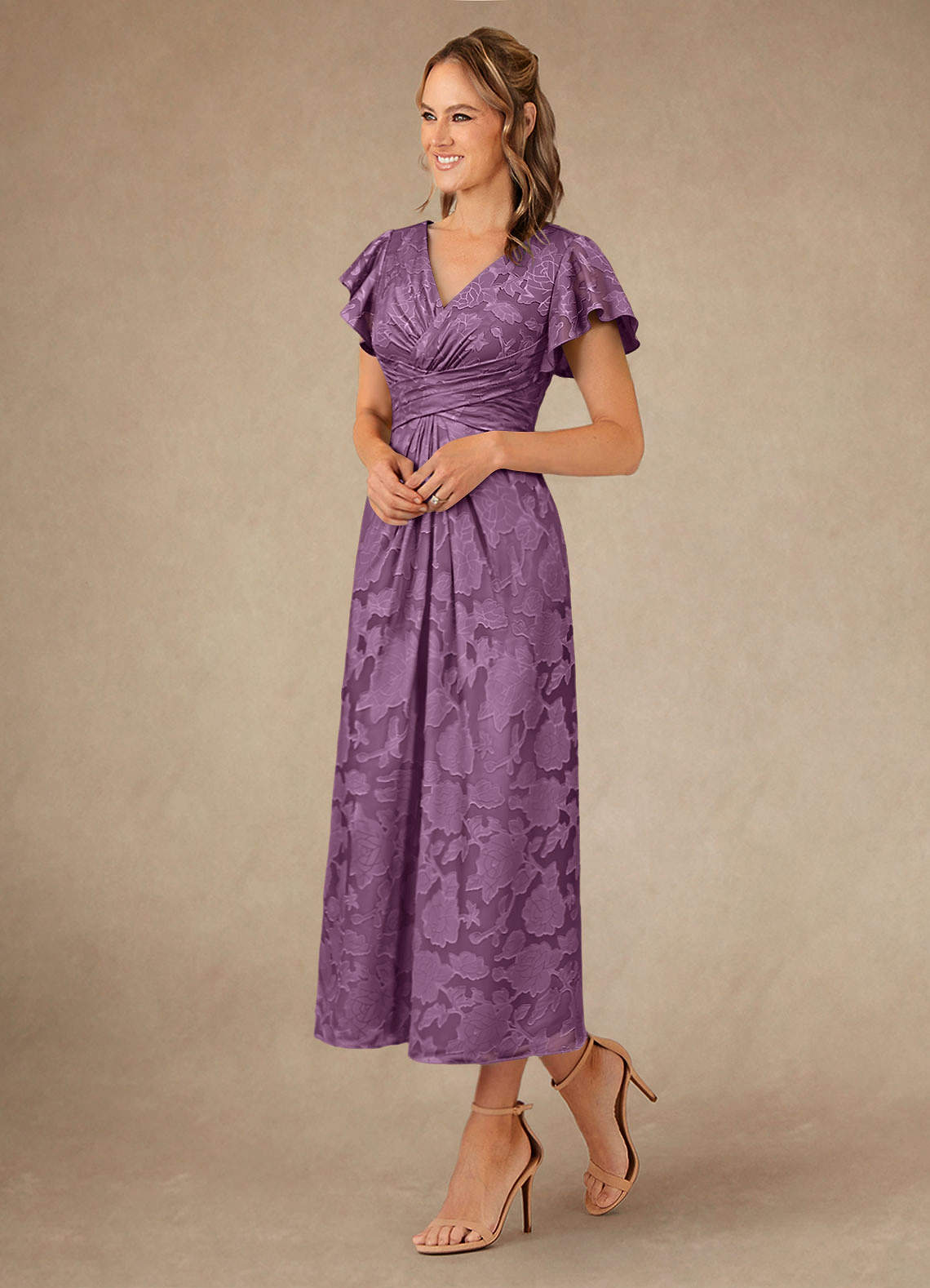 Azazie Vera Mother of the Bride Dresses Wisteria A-Line Pleated Floral Burnout Dress image1