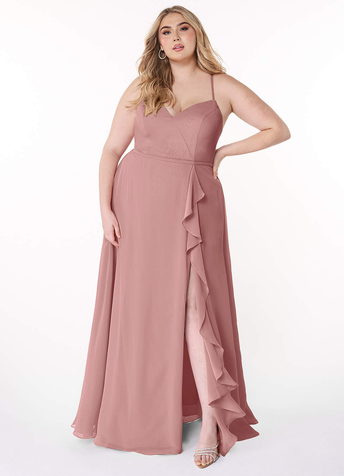 Azazie Naeem Bridesmaid Dresses Dusty Rose A-Line V-Neck Ruffle Chiffon Dress image1