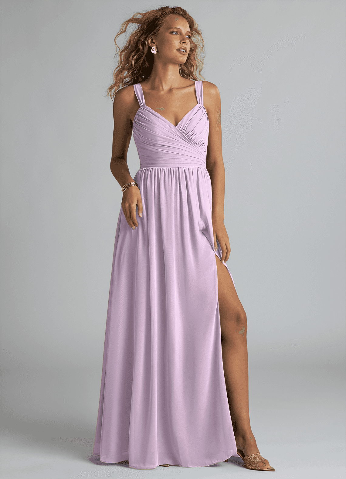 Azazie Aziza Jurken voor bruidsmeisjes Jurk van Chiffon met A-Lijn V-hals geplooid Frosted Lila image1