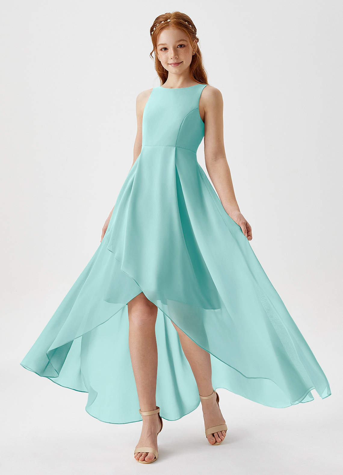 Azazie Lizette Junior Aqua A-Line Pleated Chiffon Dress image1