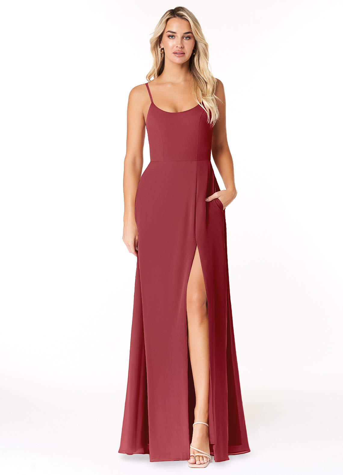 Azazie Moira Pomegranate Chiffon Bridesmaid Dresses | Azazie
