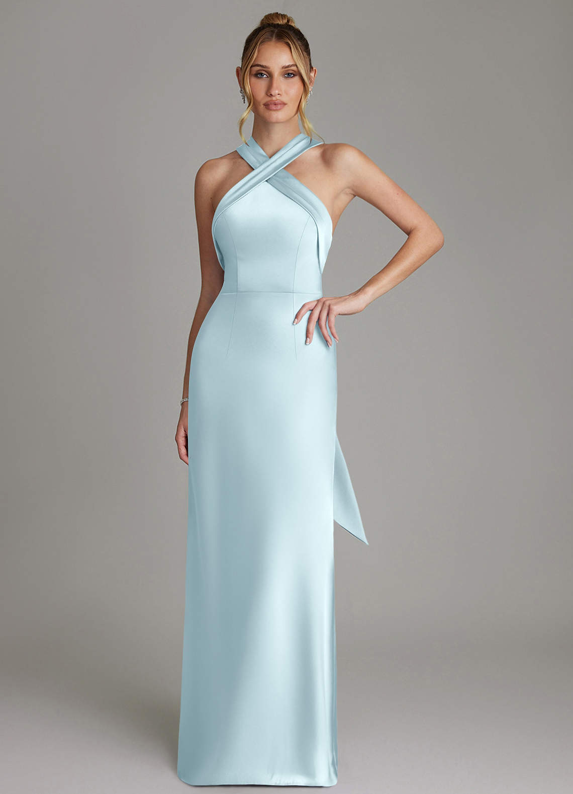 Azazie June Cloud Blue Stretch Satin Bridesmaid Dresses