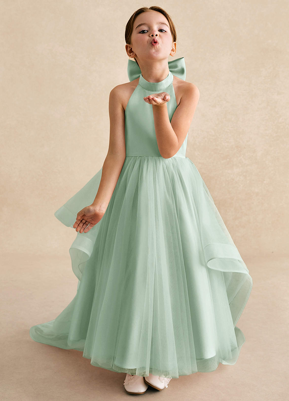 Azazie Bev Flower Girl Dresses Agave A-Line Convertible Tulle Dress image3