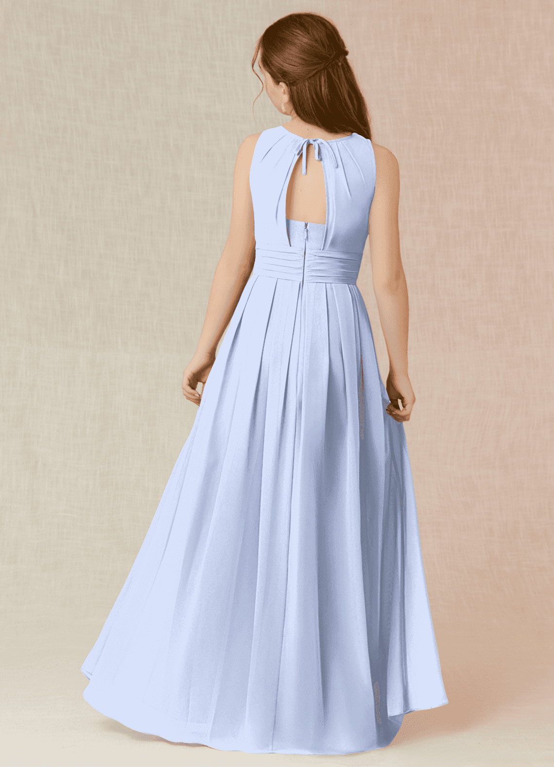 Azazie Bibiane Junior Agave A-Line Pleated Chiffon Dress image1