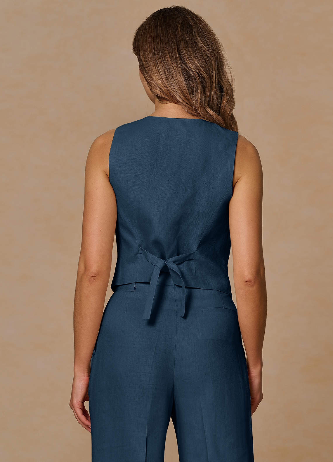front Belicia Dark Navy 100% Linen Vest