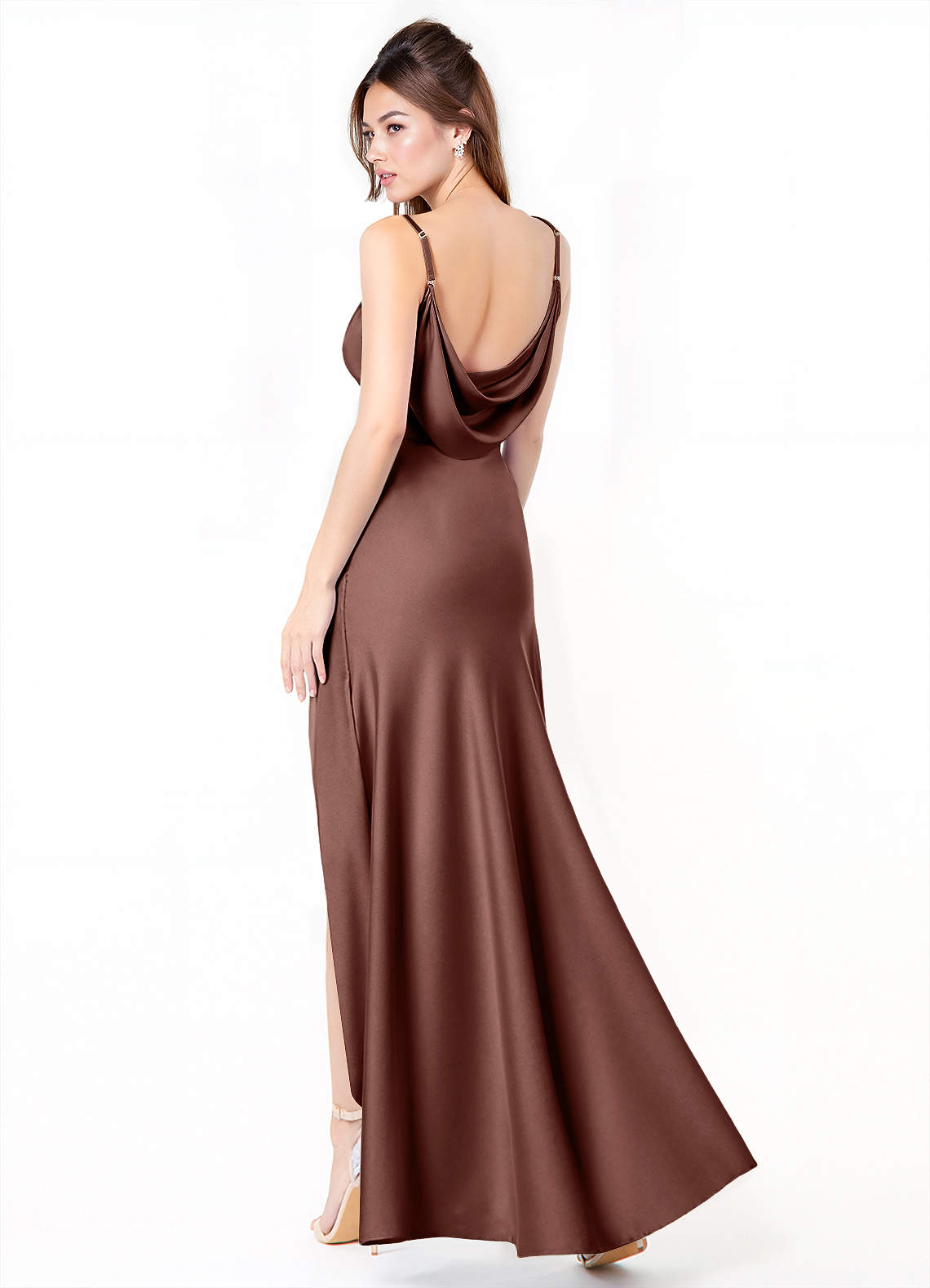Azazie Alaija Brautjungfernkleider Meerjungfrau-Linie Seitliche Cut-Outs Stretch-Satin Kleid Espresso image1