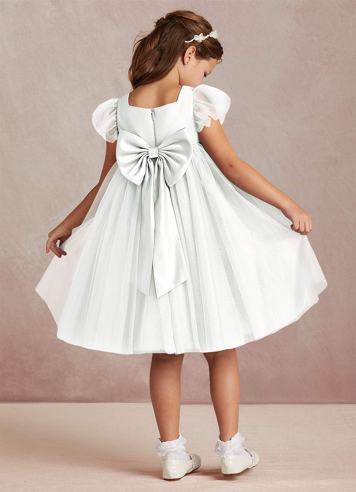 Azazie Kalio Flower Girl Dresses Ivory A-Line with Sleeves Tulle Dress image1