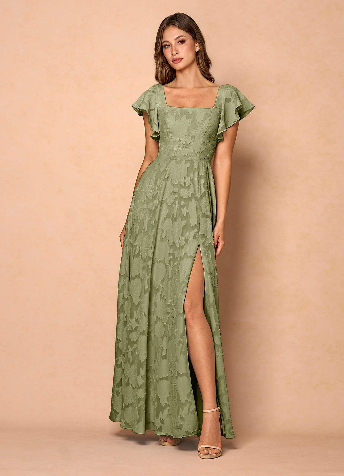 Anna Pistachio Ruffled Maxi Dress | Azazie