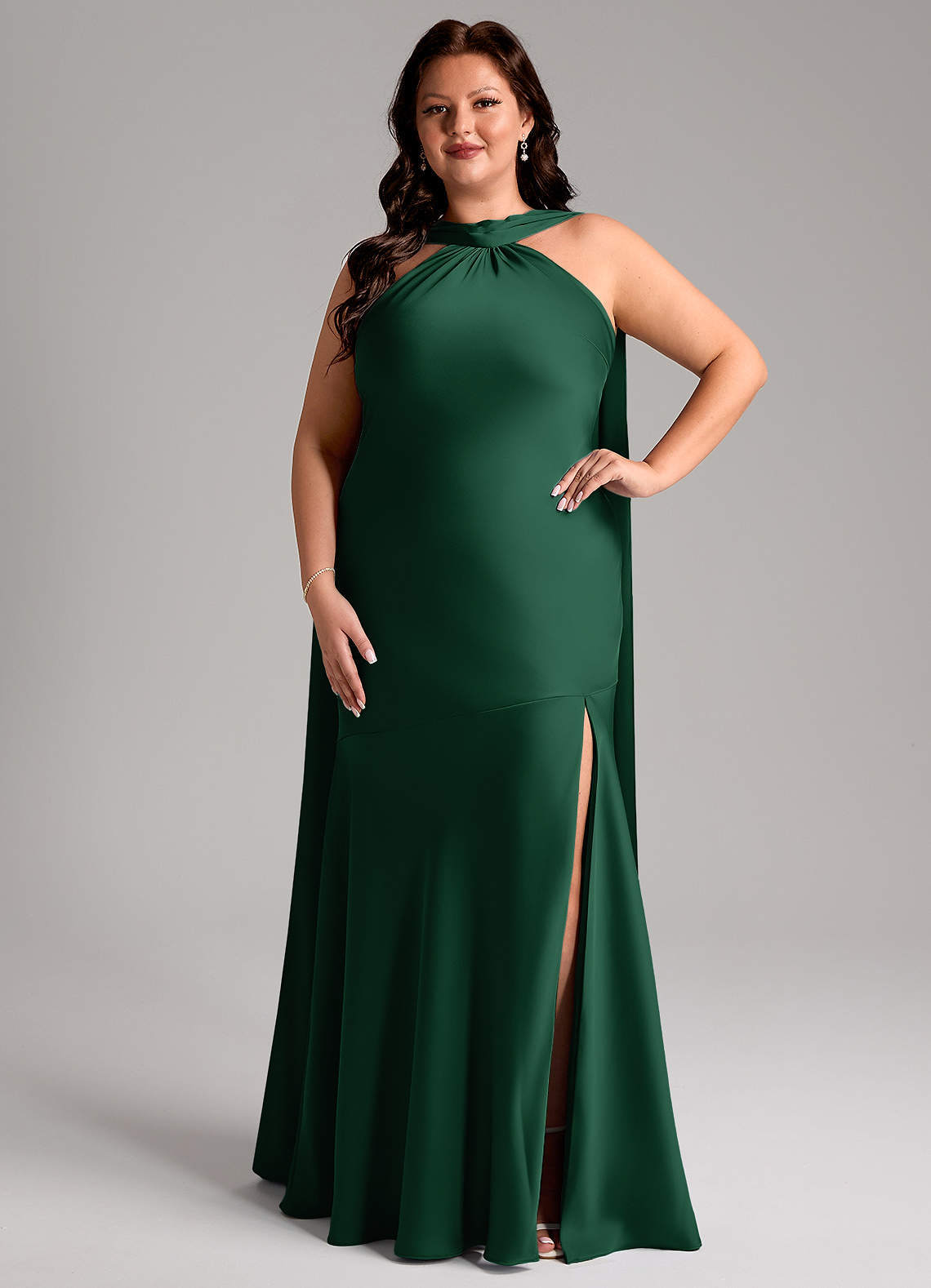 Azazie Kinsley Bridesmaid Dresses Dark Green Mermaid Side Slit Stretch Satin Dress image1
