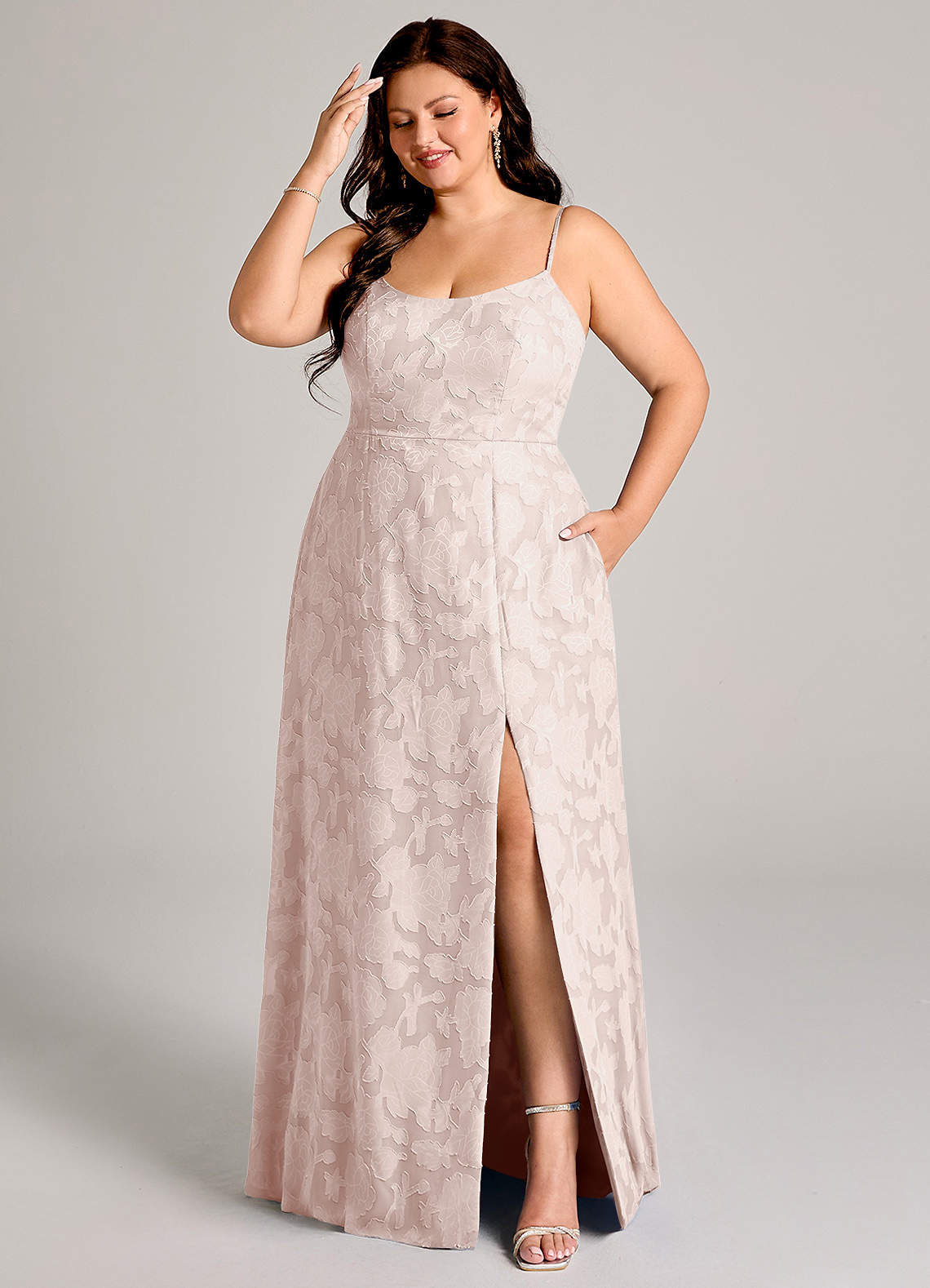 Azazie Moira Jurken voor bruidsmeisjes Jurk van Bloemen Burn-out met A-Lijn Zijsplit Blozend Roze image1