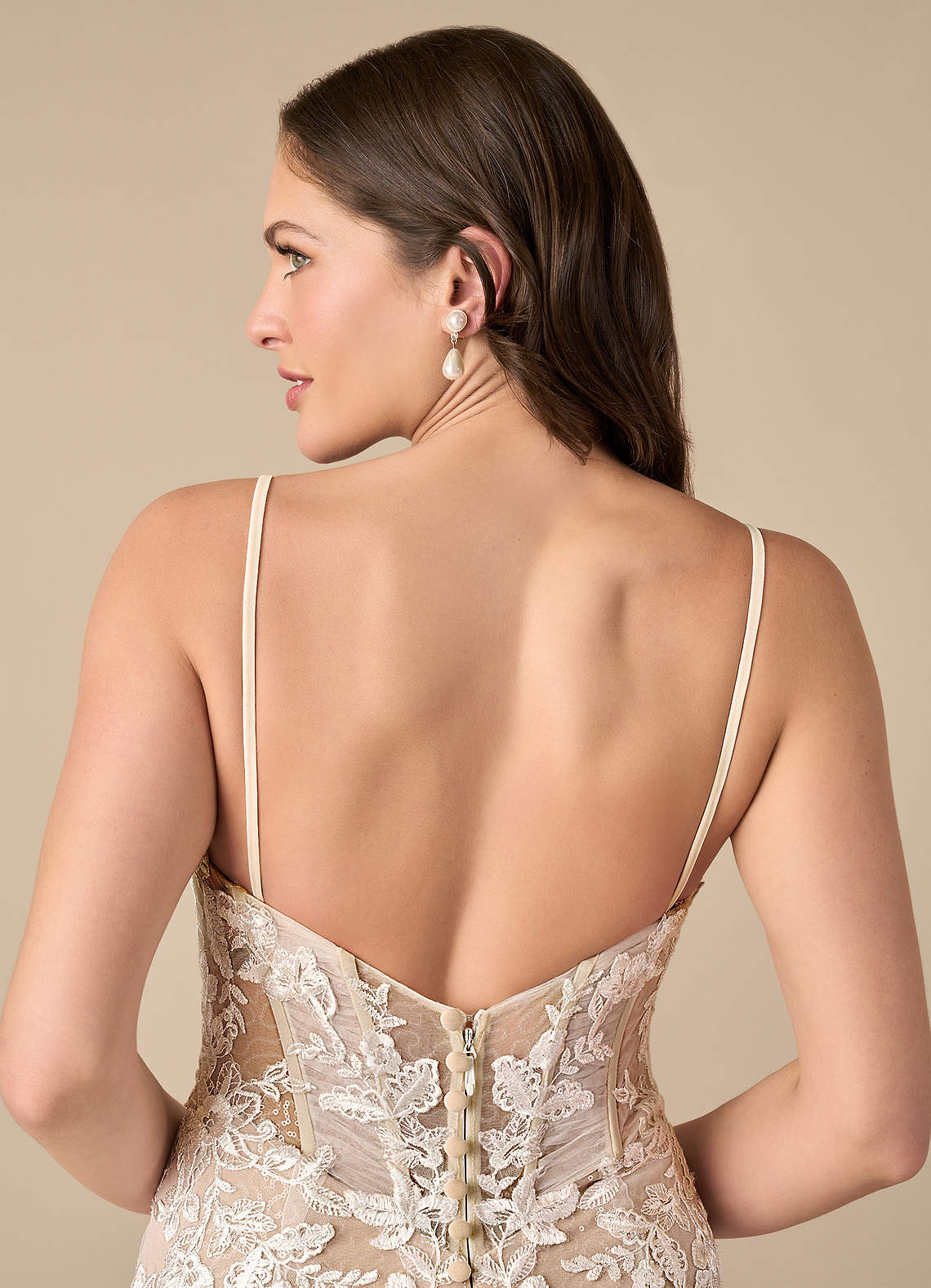 Azazie Leilani At-home Try On Dresses Diamond White Nude Mermaid Sequins Tulle Dress image8