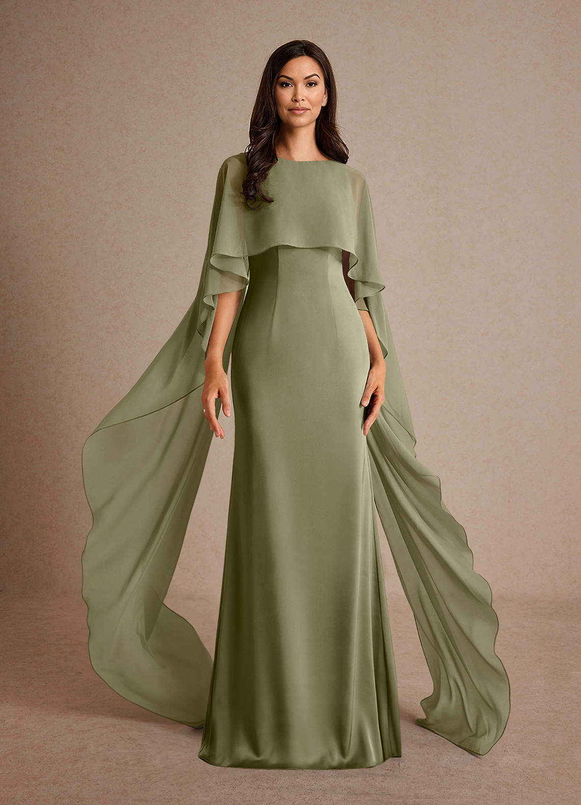 Azazie Milfred vestidos de madre de la novia Vestido de Pistacho de Satén Elástico de Recto con Cuello de barco image1