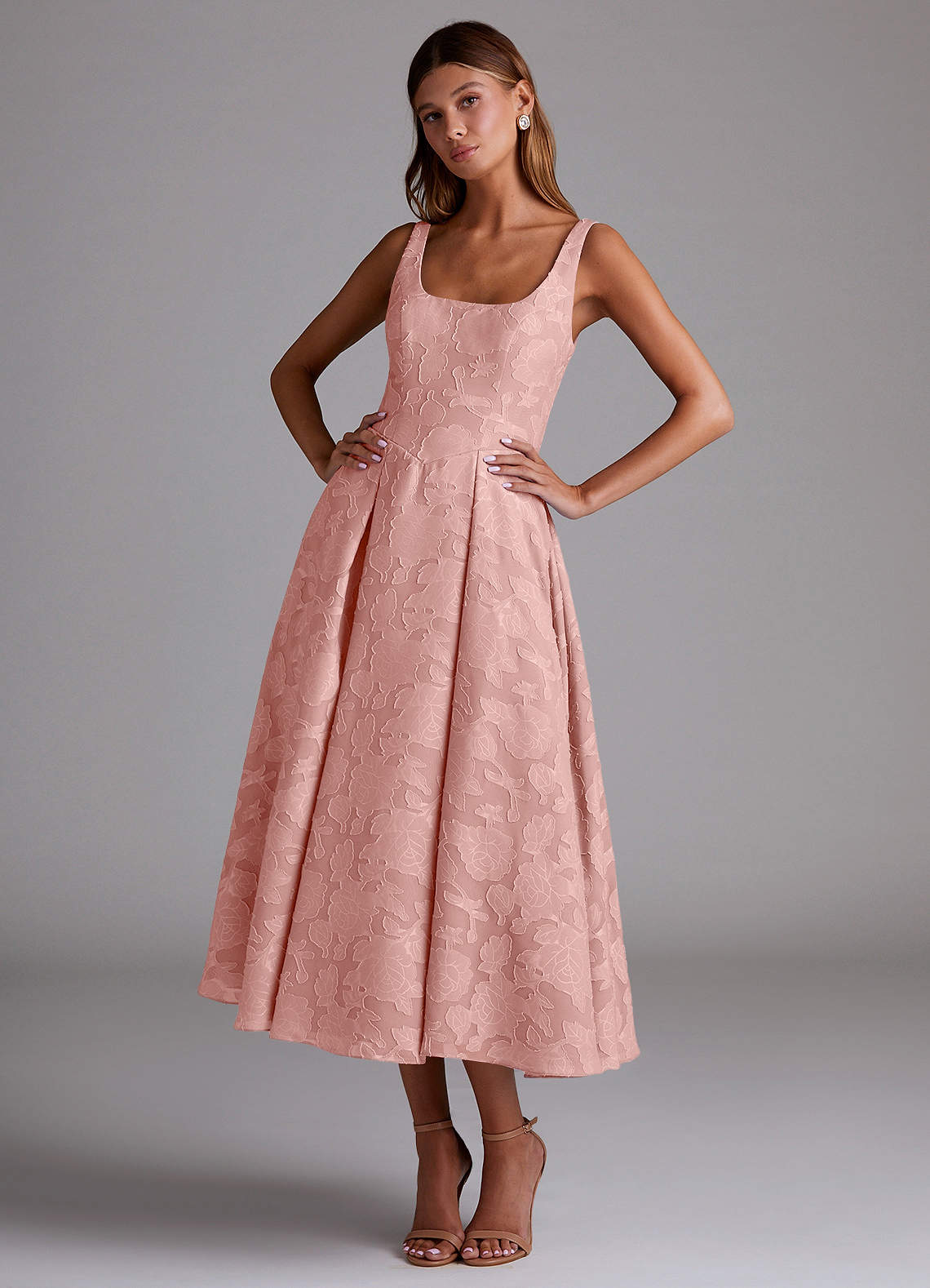 Azazie Amalie Bridesmaid Dresses Rosette A-Line Pleated Floral Burnout Dress image1