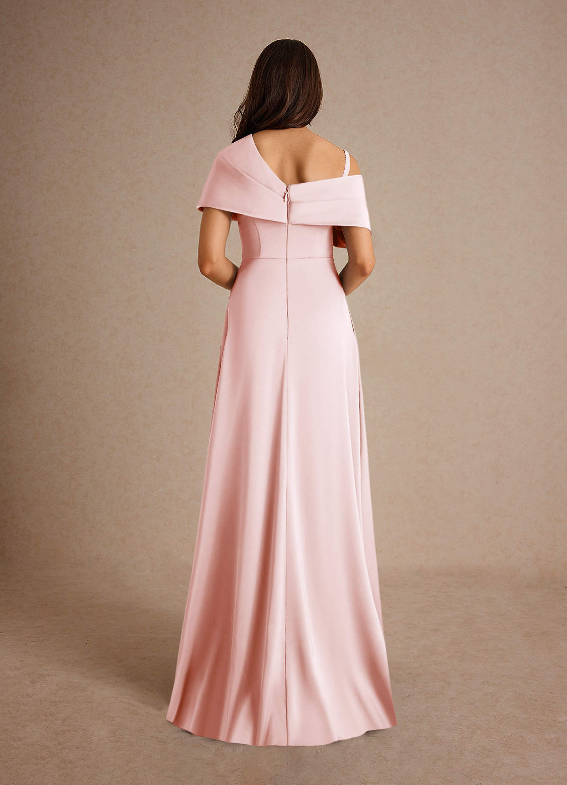 Azazie Milton Mother of the Bride Dresses Blushing Pink A-Line Pleated Stretch Satin Dress image3