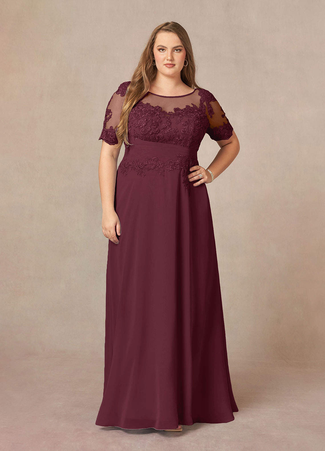 Azazie Raissa Mother of the Bride Dresses Cabernet A-Line Lace Chiffon Dress image8
