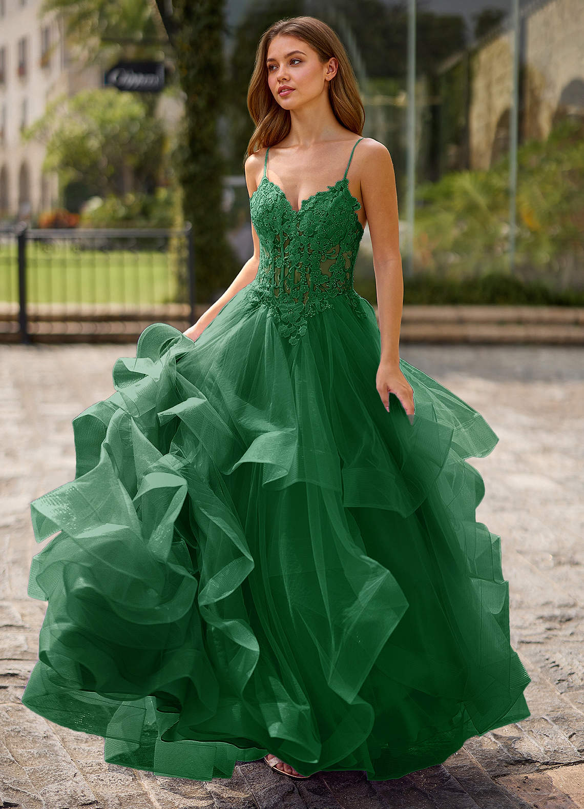 Spitze Dark Green Sheer Lace Prom Dress Prom and Homecoming Dresses