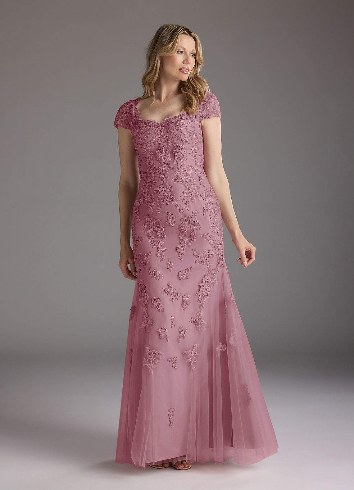 Azazie Marbella Mother of the Bride Dresses Vintage Mauve Mermaid Queen Anne Sequins Lace Dress image1
