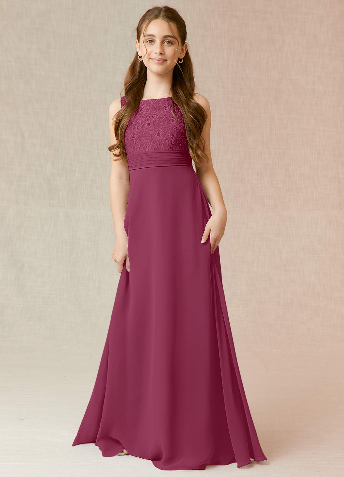 Azazie Snow Junior Mulberry A-Line Lace Chiffon Dress image1