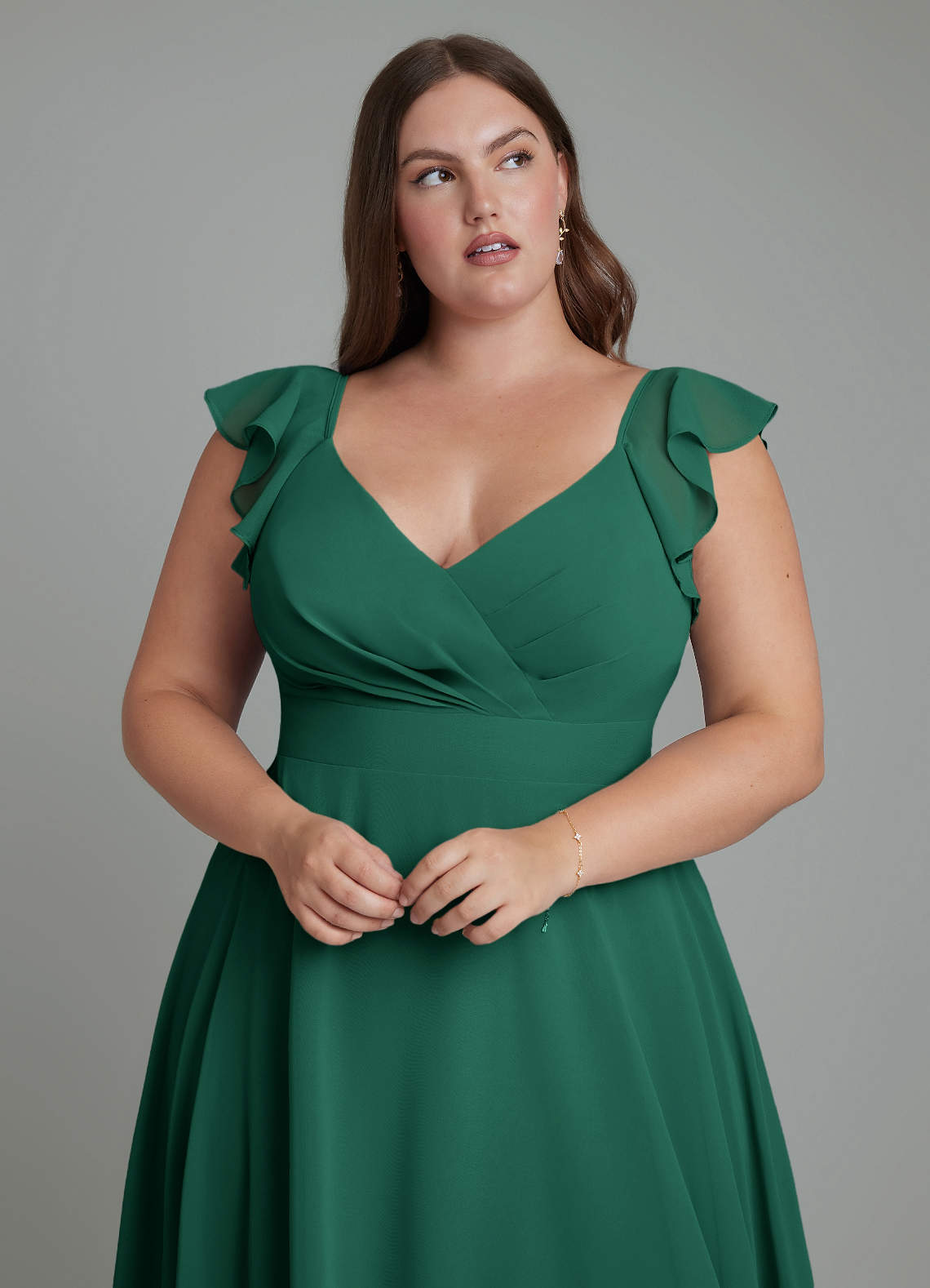 Azazie Leilani At-home Try On Dresses Emerald A-Line Pleated Chiffon Dress image10