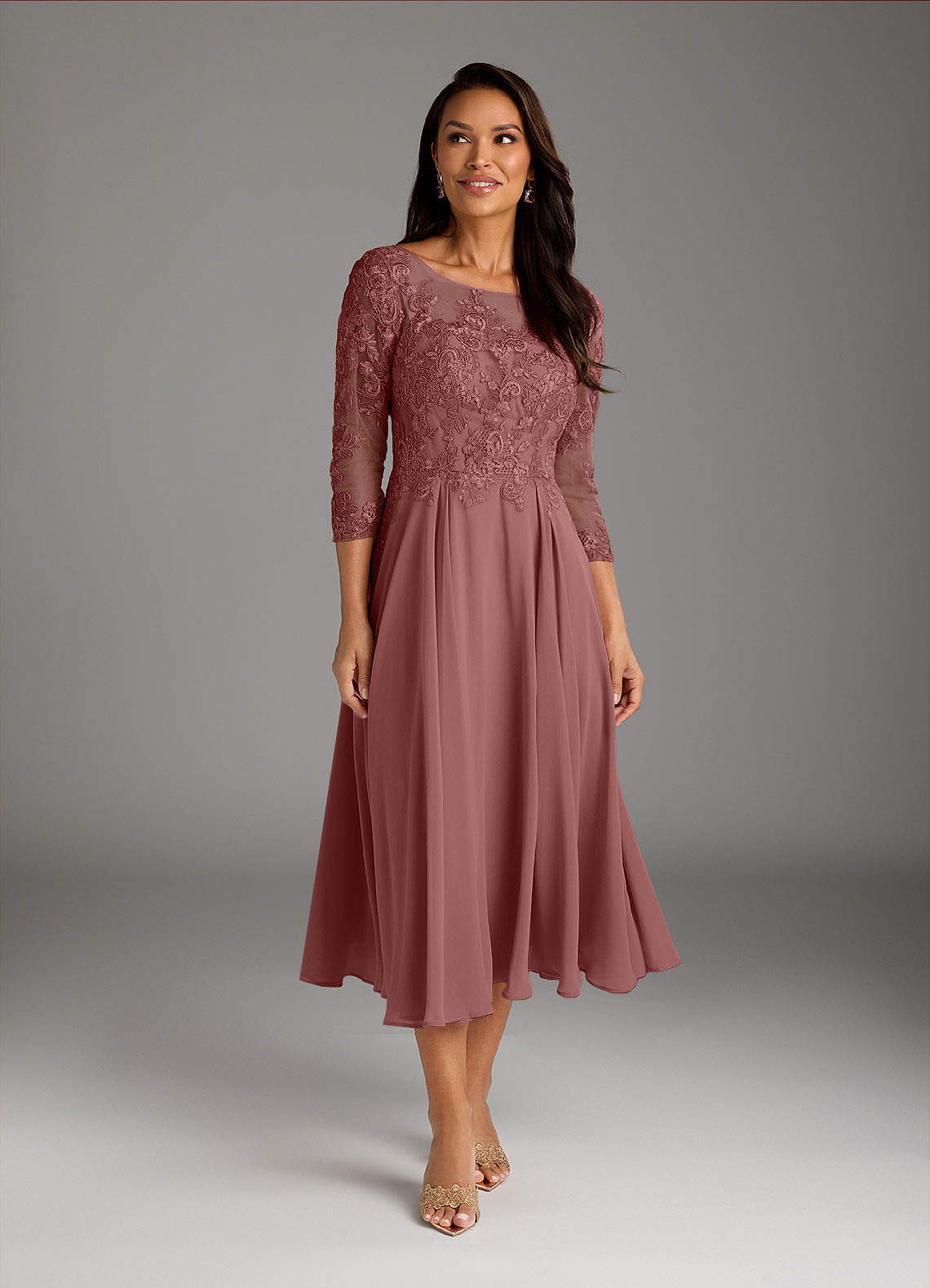 Azazie Marge Mother of the Bride Dresses Desert Rose A-Line Scoop Lace Chiffon Dress image1