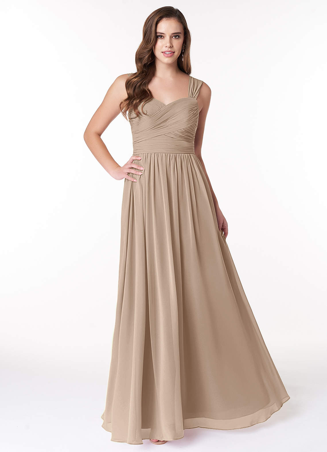 Azazie Zapheira Brudtärnklänningar Klänning av A-Linje i Chiffong Ruched Taupe image1