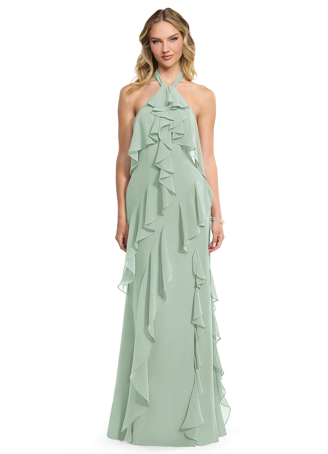 Azazie Velma Bridesmaid Dresses Agave A-Line Side Slit Chiffon Dress image1