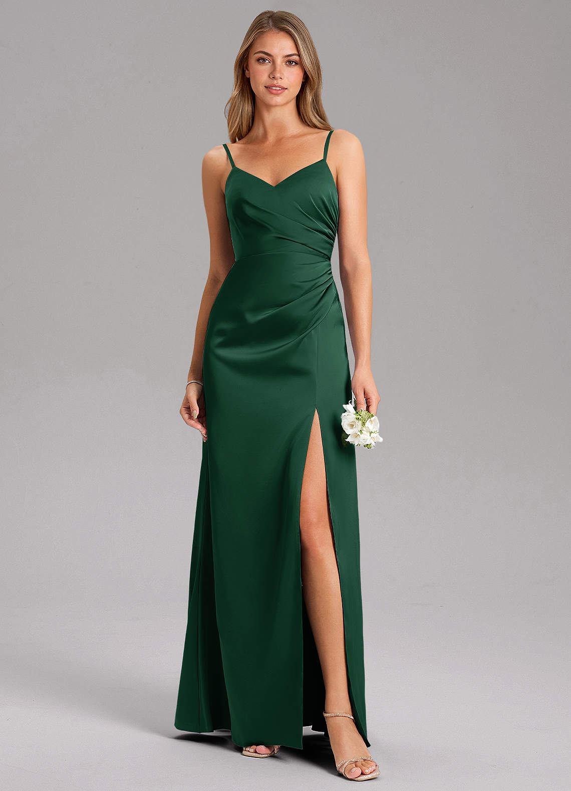 Azazie Azuree Dark Green Stretch Satin Bridesmaid Dresses | Azazie UK