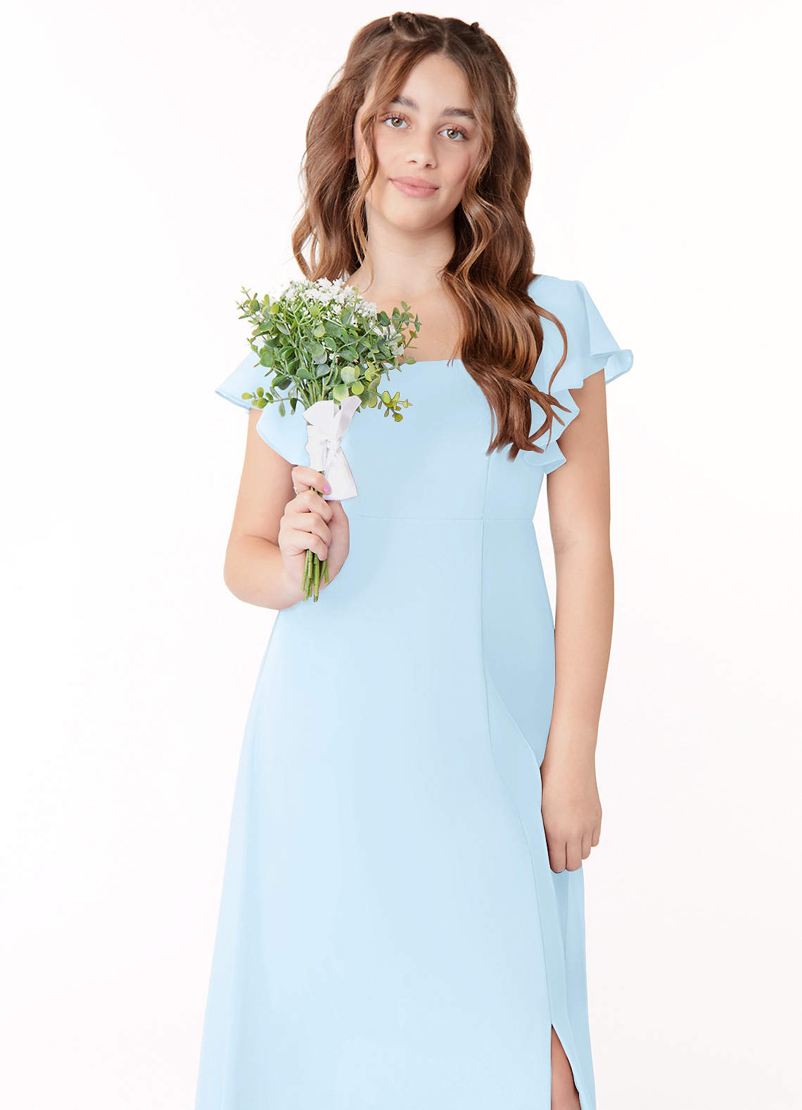 Azazie Bondi Junior Vestido Céu Azul de Chiffon de Linha A com Arco image3