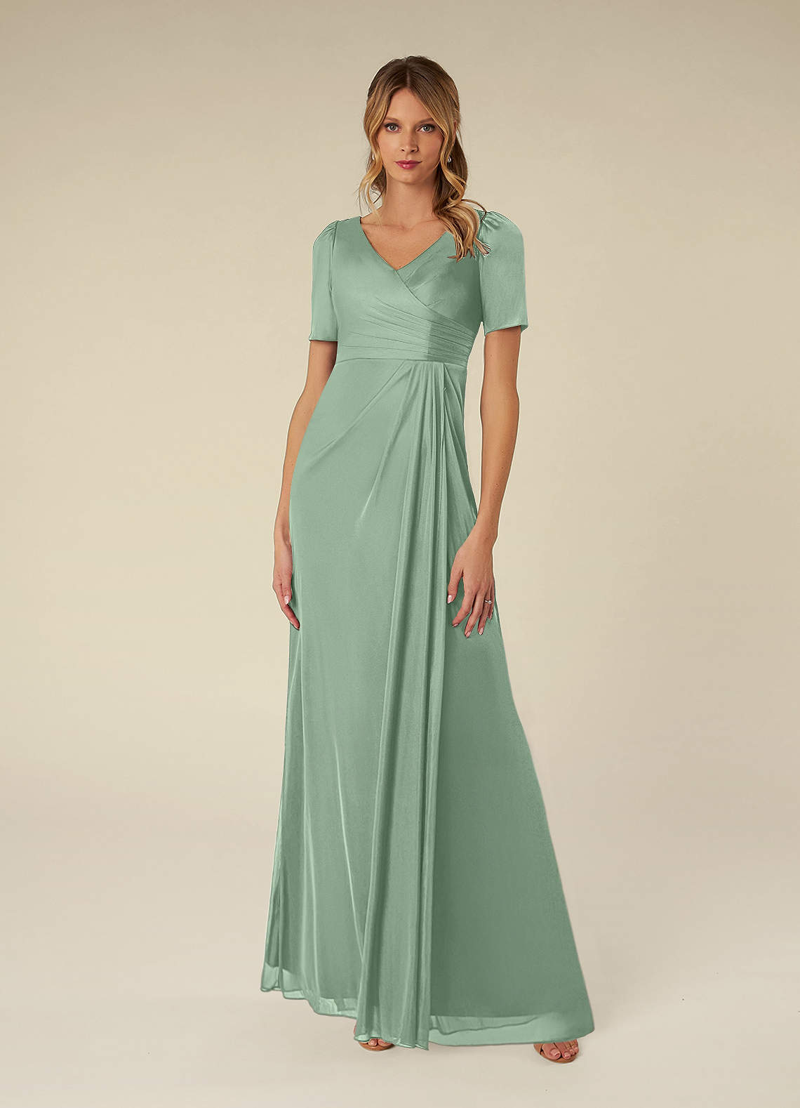 Azazie Bessie Mother of the Bride Dresses Matcha A-Line Pleated Mesh Dress image1