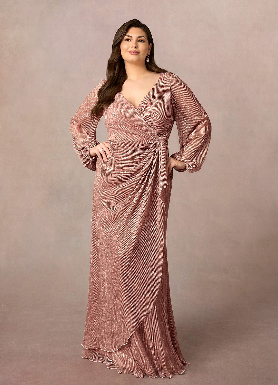 Azazie Sterling Mother of the Bride Dresses Rose Gold A-Line Ruched Metallic Mesh Dress image1