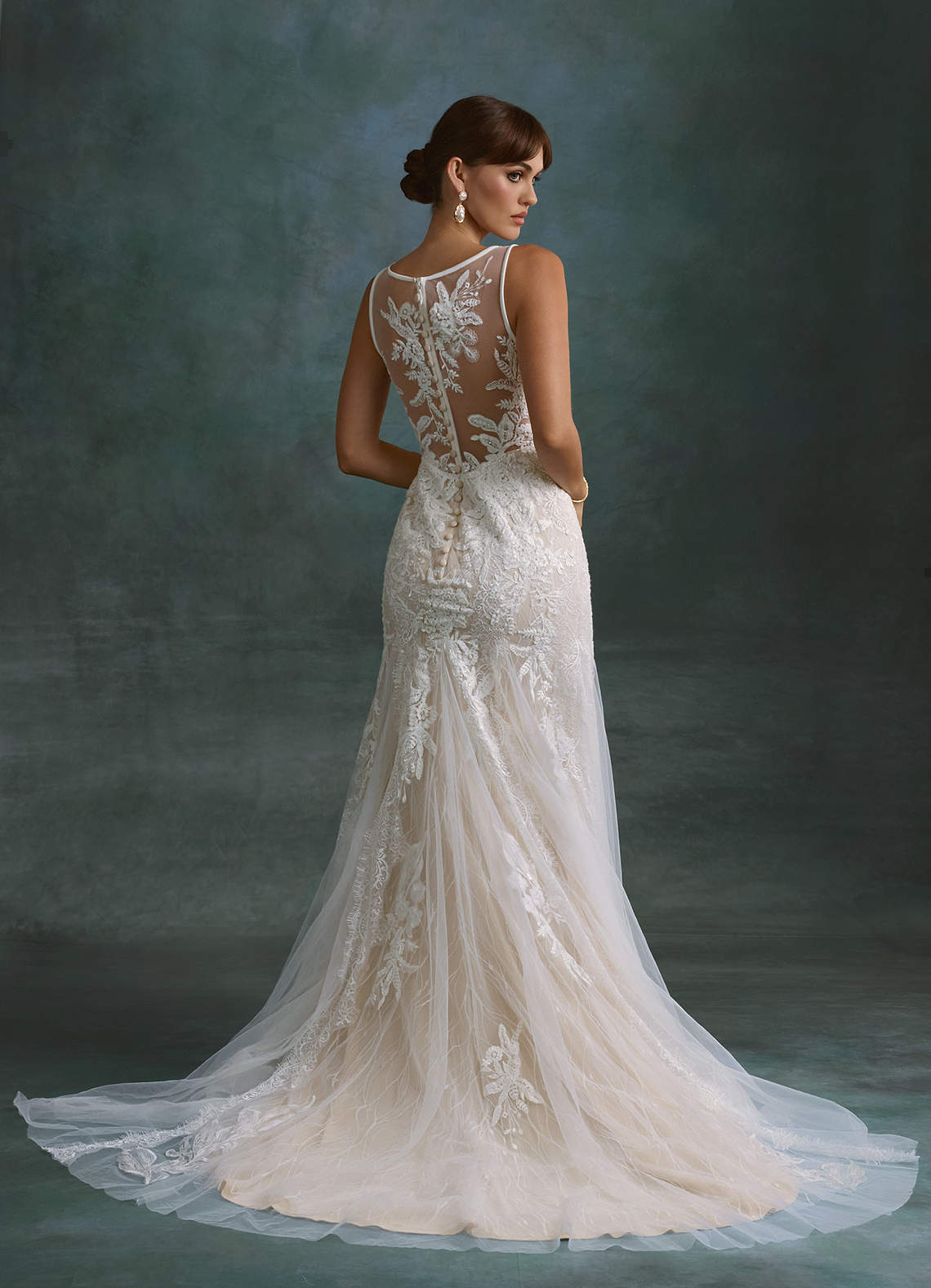 Azazie Konstantin Diamond White Champagne Mermaid Sequins Tulle