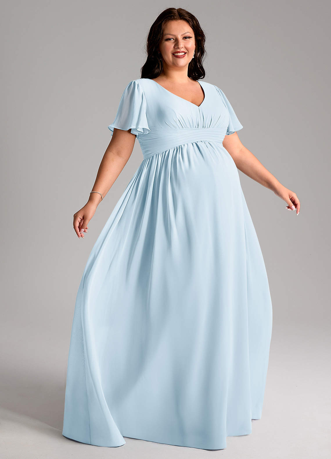 Azazie Verna Maternity Bridesmaid Dresses A-Line V-Neck Ruched Chiffon Floor-Length Dress image8