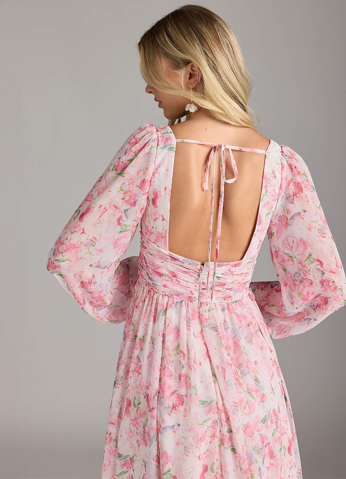 Azazie A-Line V-Neck Long Sleeve Floor-Length Chiffon Bridesmaid Dresses - Abstract Watercolor Floral