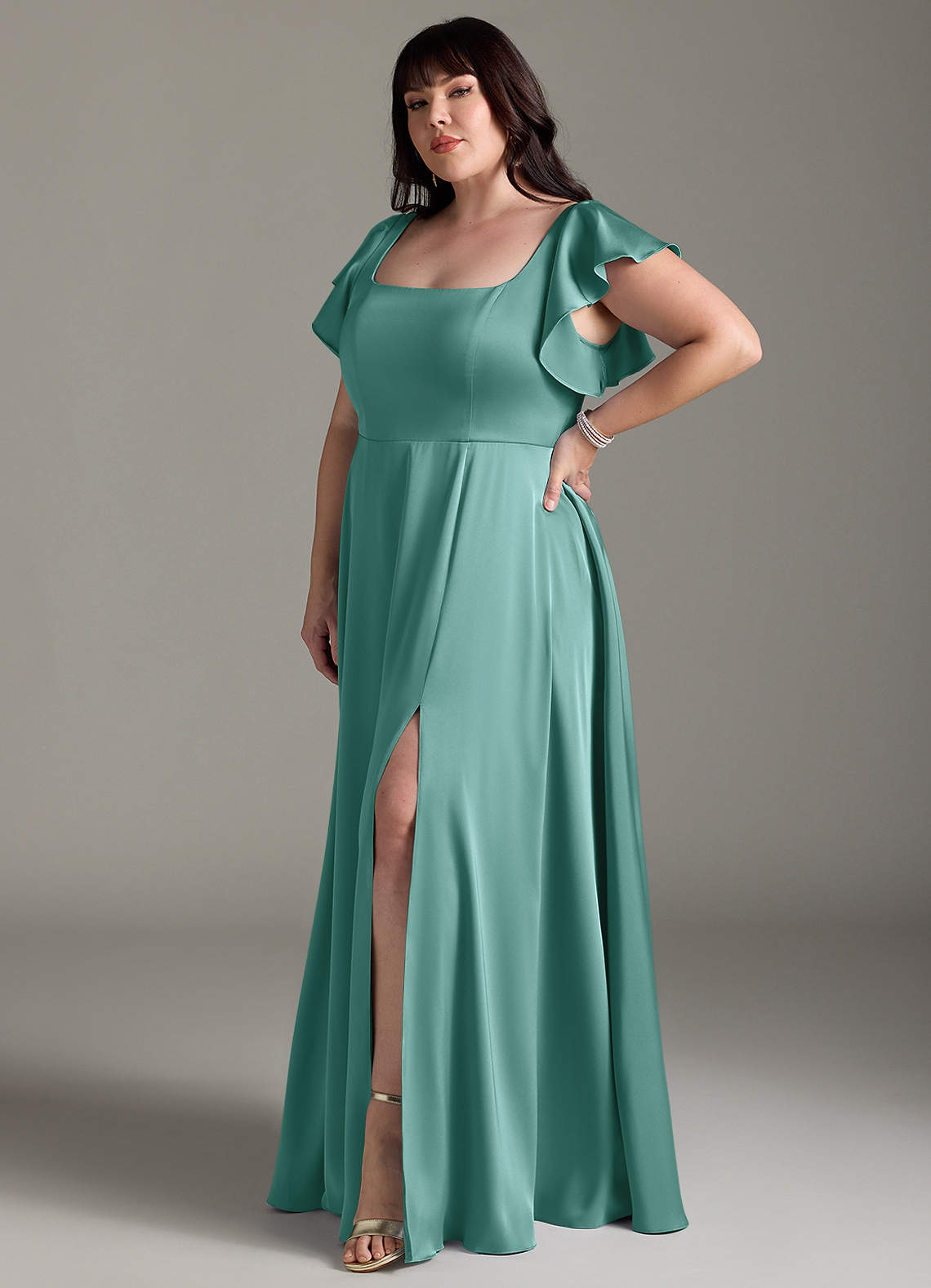 Azazie Bondi Bridesmaid Dresses Aqua A-Line Bow Stretch Satin Dress image7