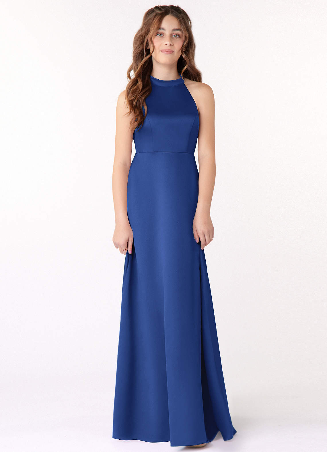 Azazie Laurel Junior Royal Blue A-Line Stretch Satin Dress image1