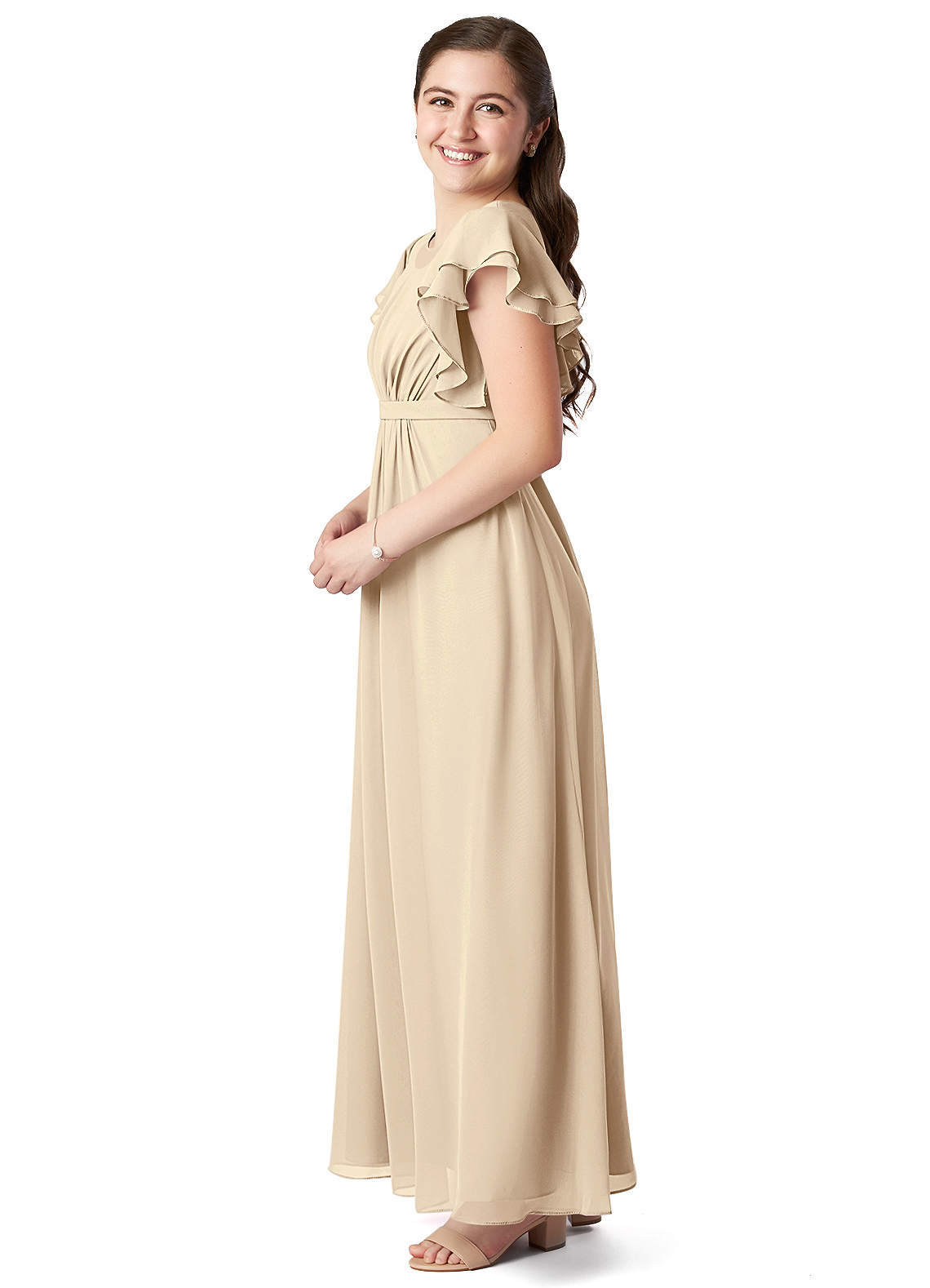 Azazie Daphne A-Line Pleated Chiffon Floor-Length Junior Bridesmaid Dress image1