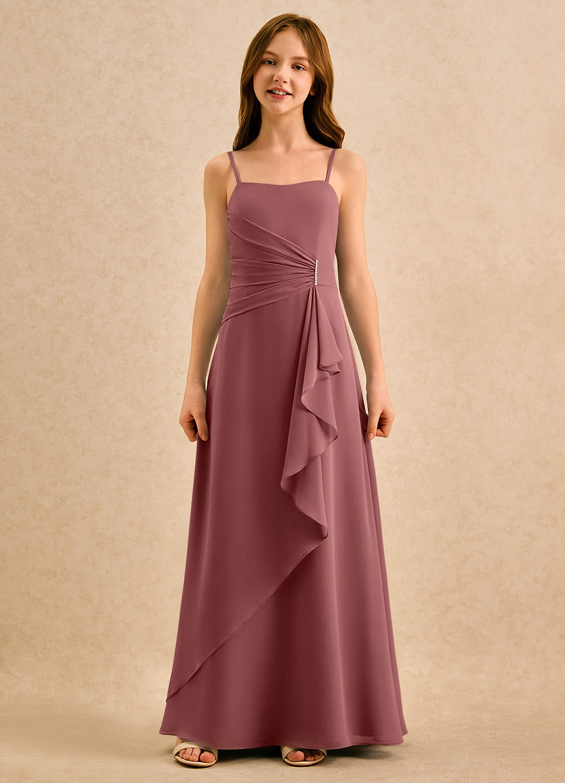 Azazie lolly Girls Formal Robe Demoiselle D'honneur Fillette Robe Trapèze en Mousseline de soie Plissée Améthyste image3