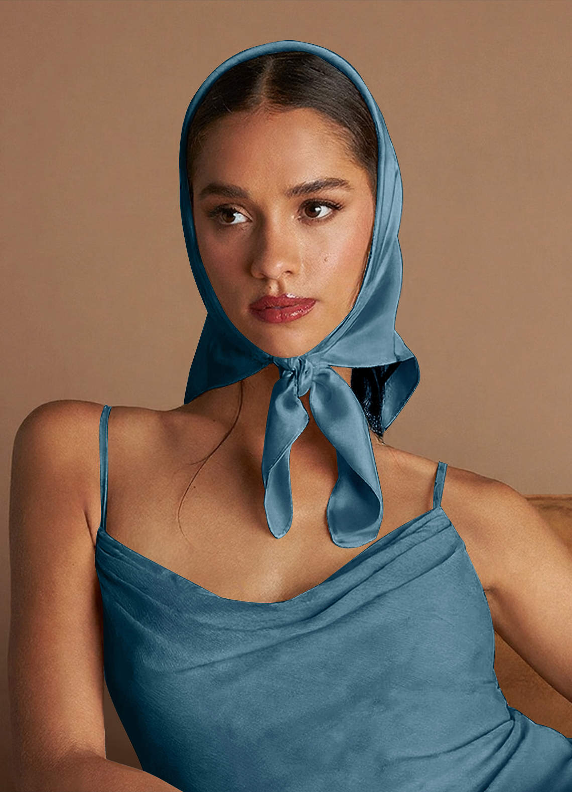 front Matching Color Stretch Satin Scarf