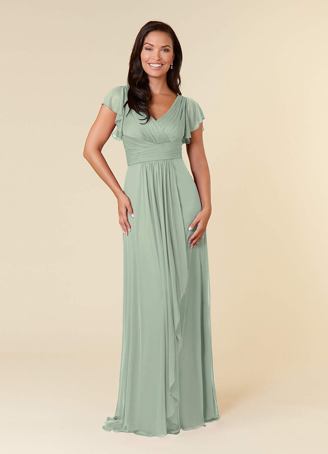 Azazie Reneya Abiti per la Madre della Sposa Abito A-Line in Maglia Plissettato Verde Salvia image1