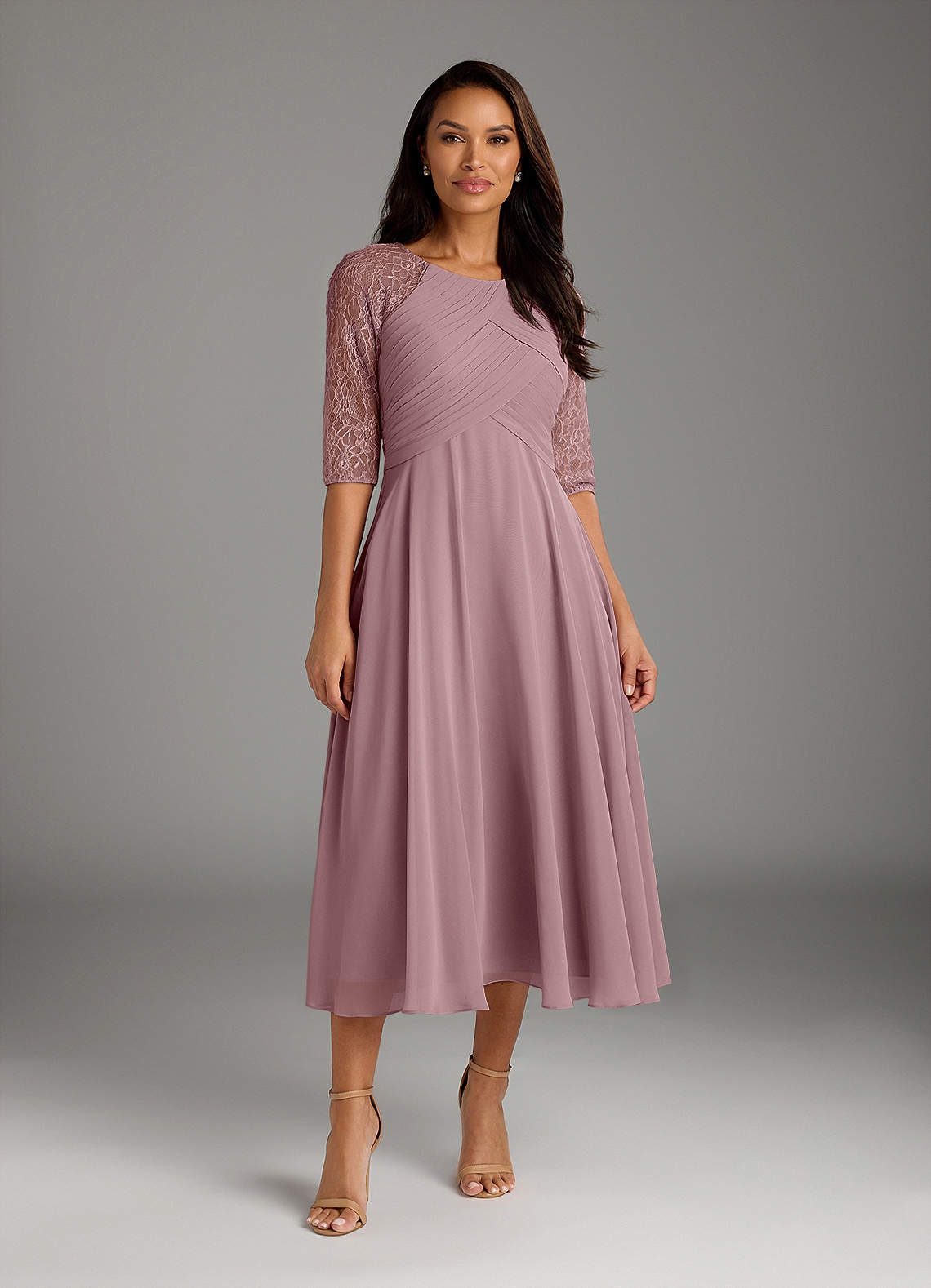 Azazie Dorothea Mother of the Bride Dresses Dusty Rose A-Line Scoop lace Chiffon Dress image1