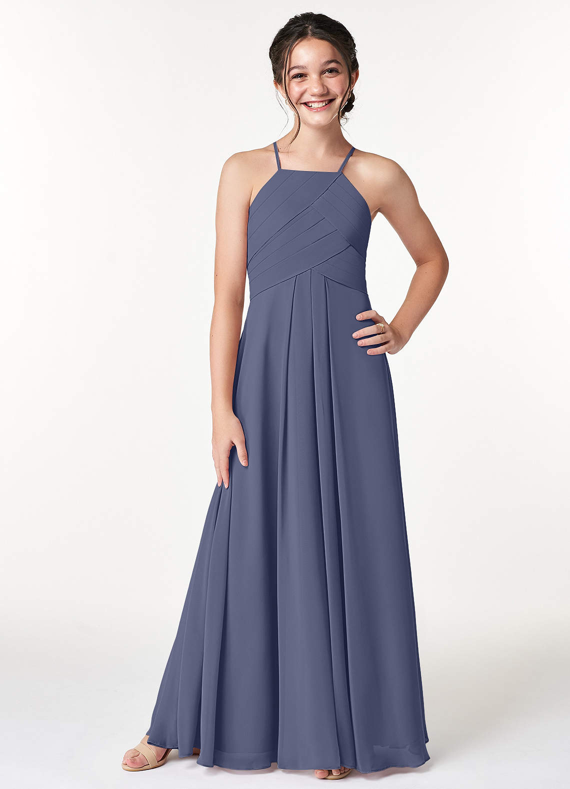 Azazie Ginger Junior Stormy A-Line Pleated Chiffon Dress image1