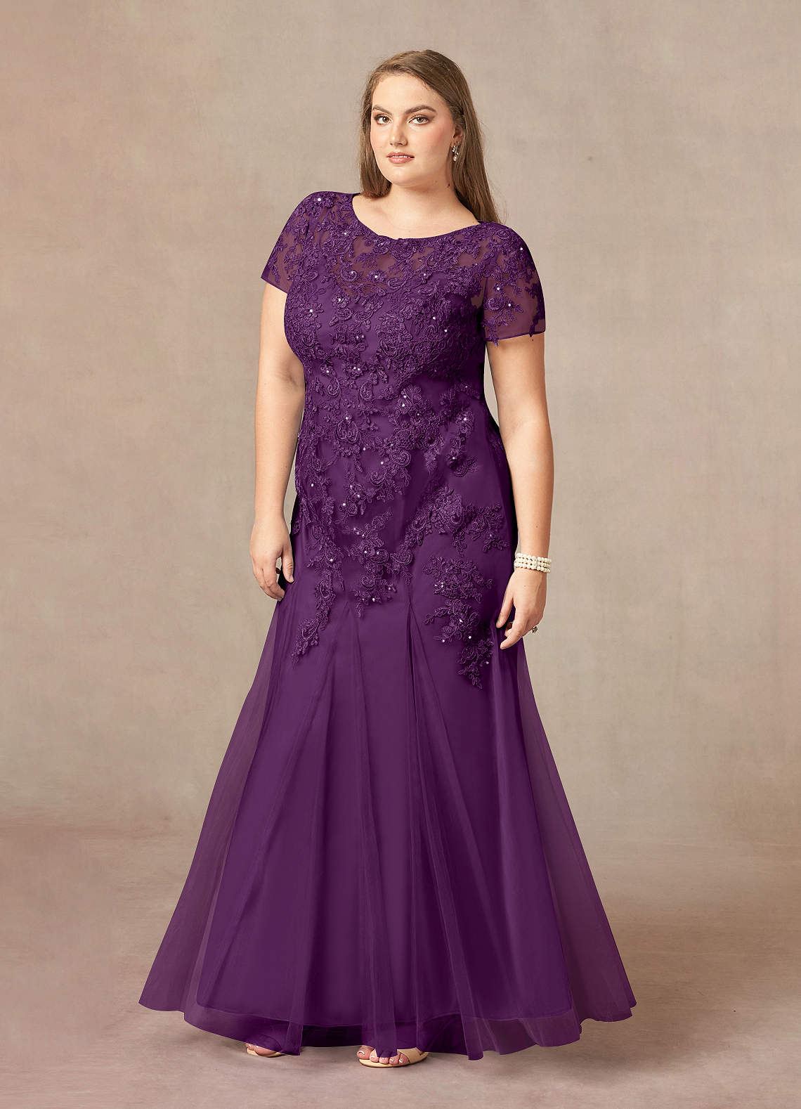 Azazie Laurie Mother of the Bride Dresses Grape Mermaid Scoop Sequins Tulle Dress image8