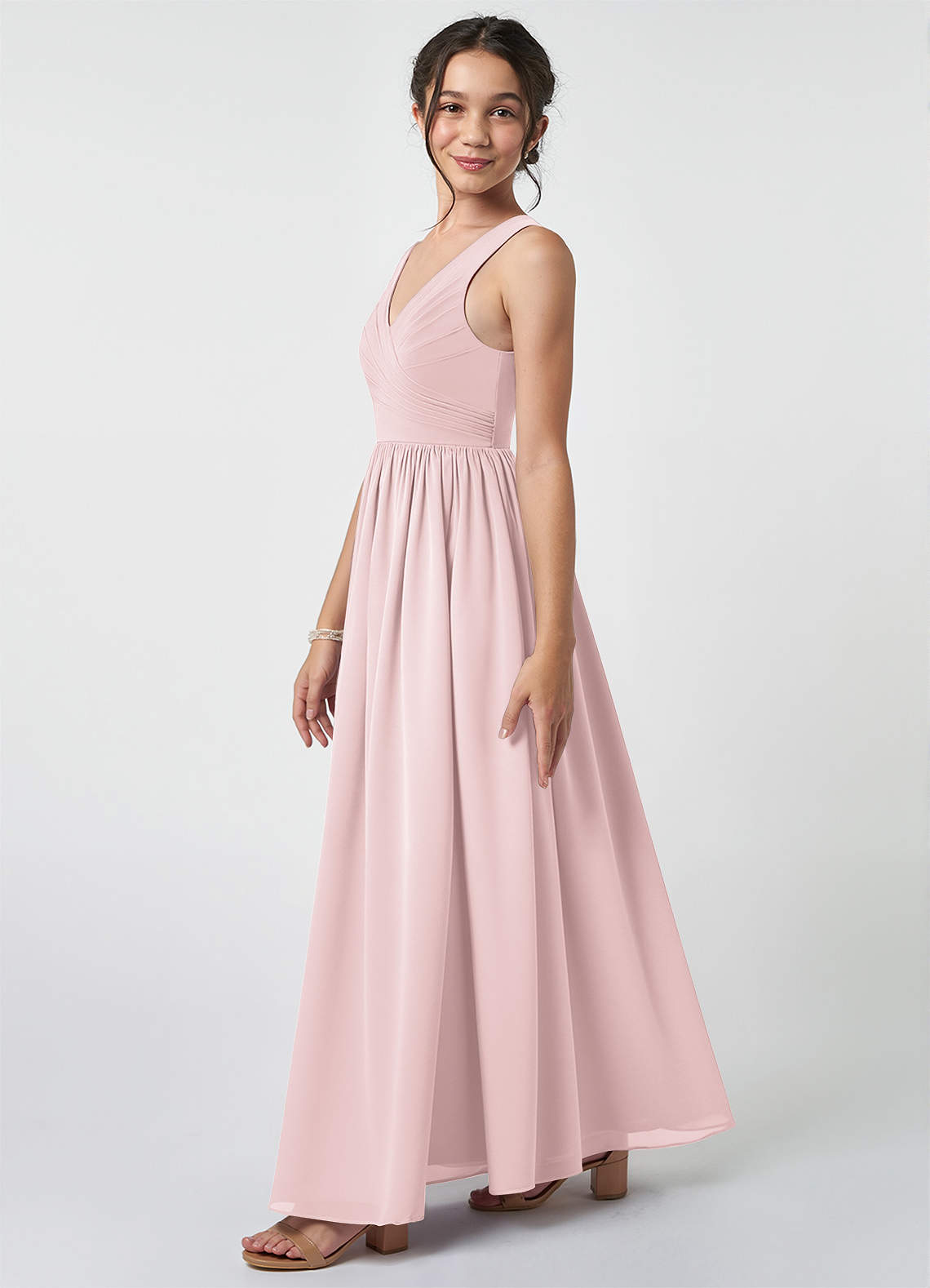 Azazie Keyla Junior Blushing Pink A-Line Pleated Chiffon Dress image2